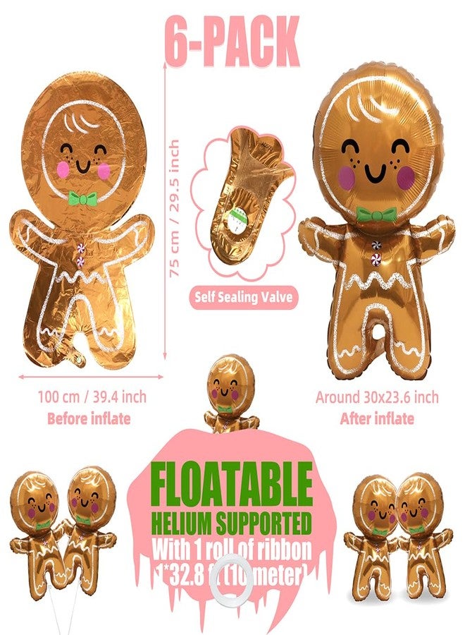 Deermon Jumbo Gingerbread Man Xmas Foil Party Balloons, 6 Pack Merry Christmas Mylar Helium Large Gingerbread Man Kids Balloon For New Year Eve Holiday Festival Birthday Party Decorations Supplies - Image 3